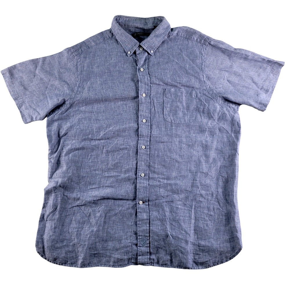 Cremieux Button Down Shirt Men's XL Blue Denim Chambray 100% Linen Short Sleeve